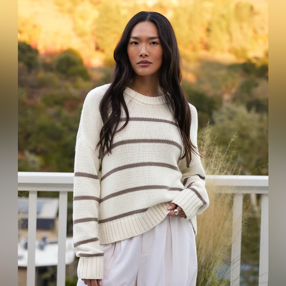 Jenni Kayne Chloe Crewneck Ivory/Taupe Stripe Size XS